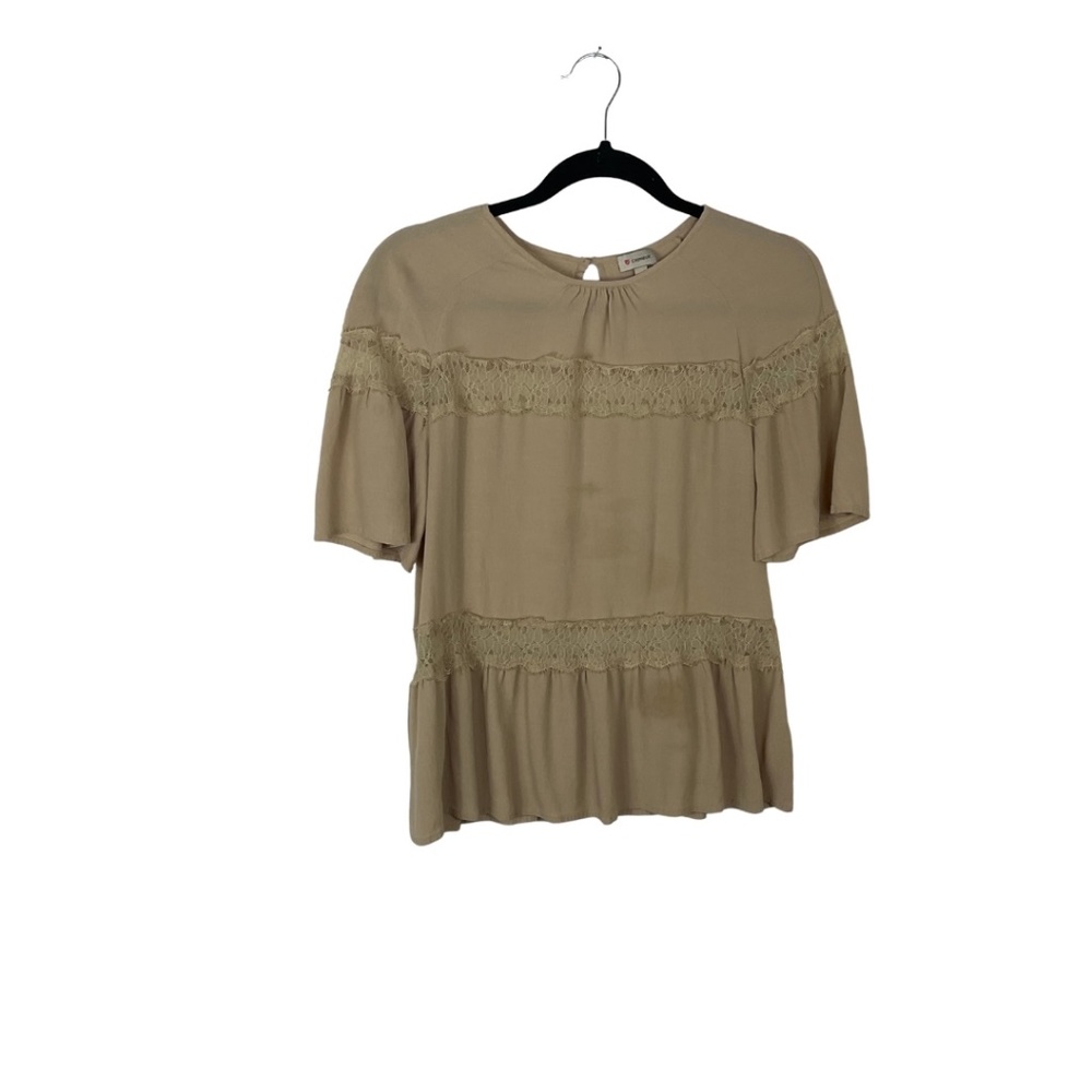 Cremieux Short Sleeve Tan Lace Crewneck Top